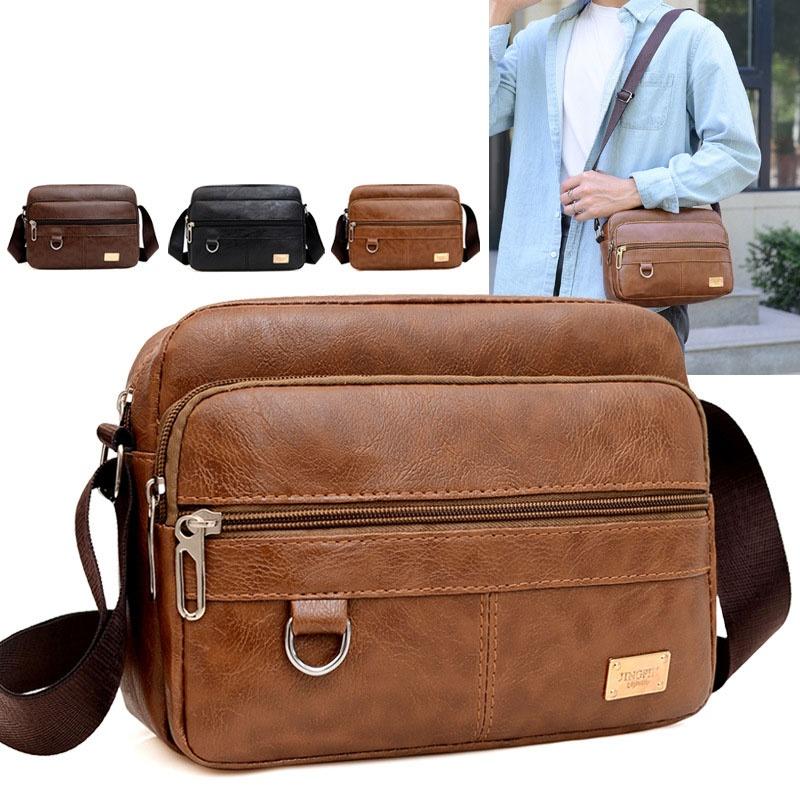 Structured Handbag Work - Deri erkek tek kollu çanta Messenger