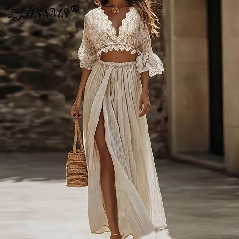 Formal Attire Woman - Kadınlar İçin Bohem Dantel İki Parçalı
