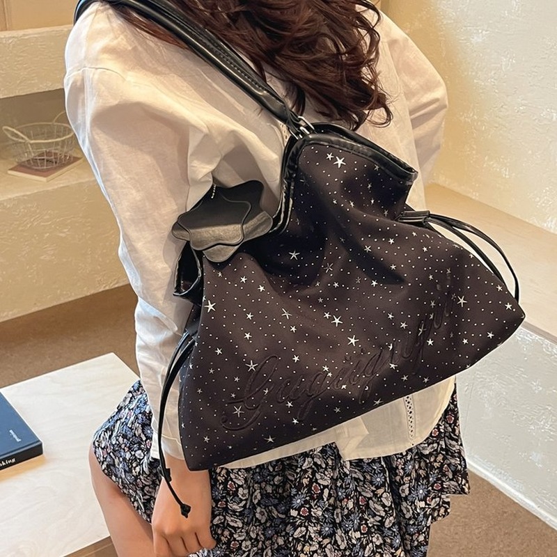 Structured Handbag Work - Kadın Yıldız Desenli Omuz Çantası Büyük