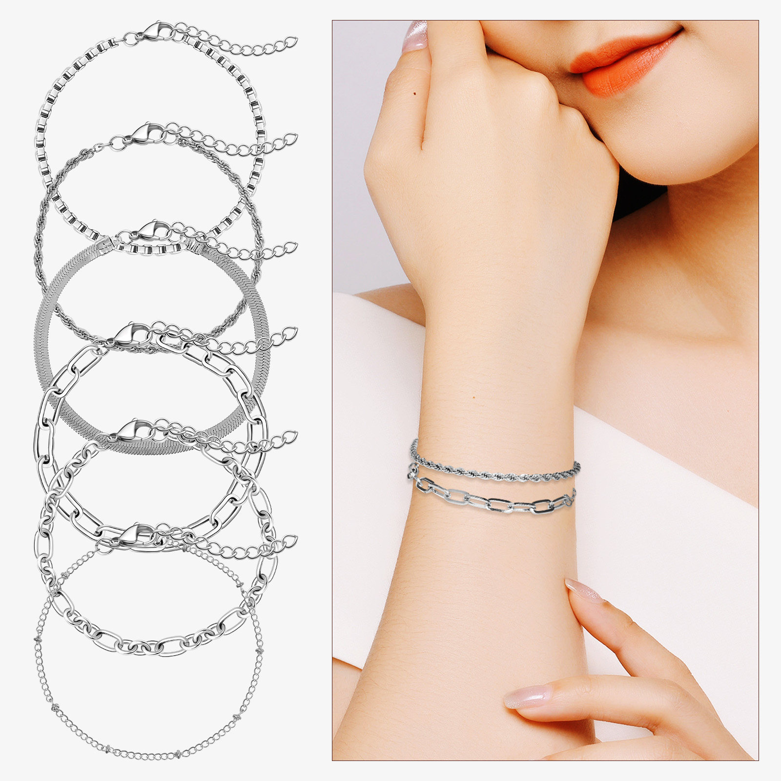 Formal Wear Jewelry For Women - 6 Adet El Zinciri Minimalist Katmanlı