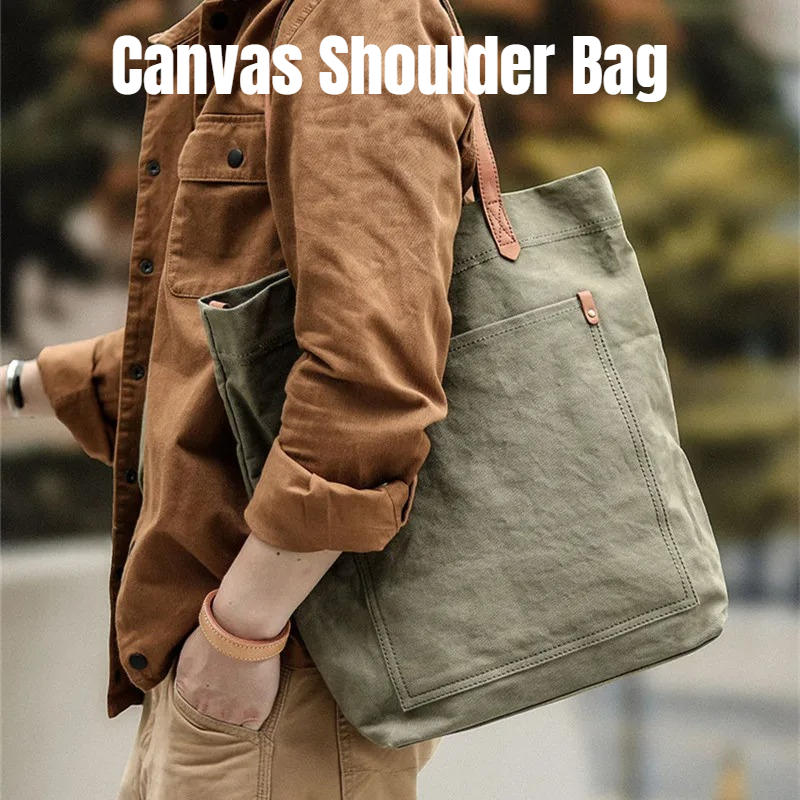 Structured Handbag Work - Erkekler için Kanvas Deri Çanta Vintage