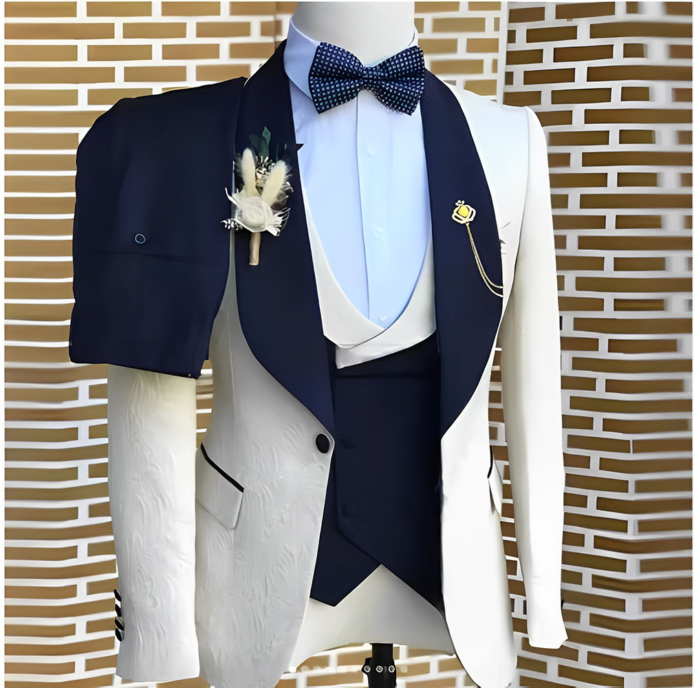 Tailored Coat Wool - Zarif Beyaz Jakarlı Takım Elbise Erkekler