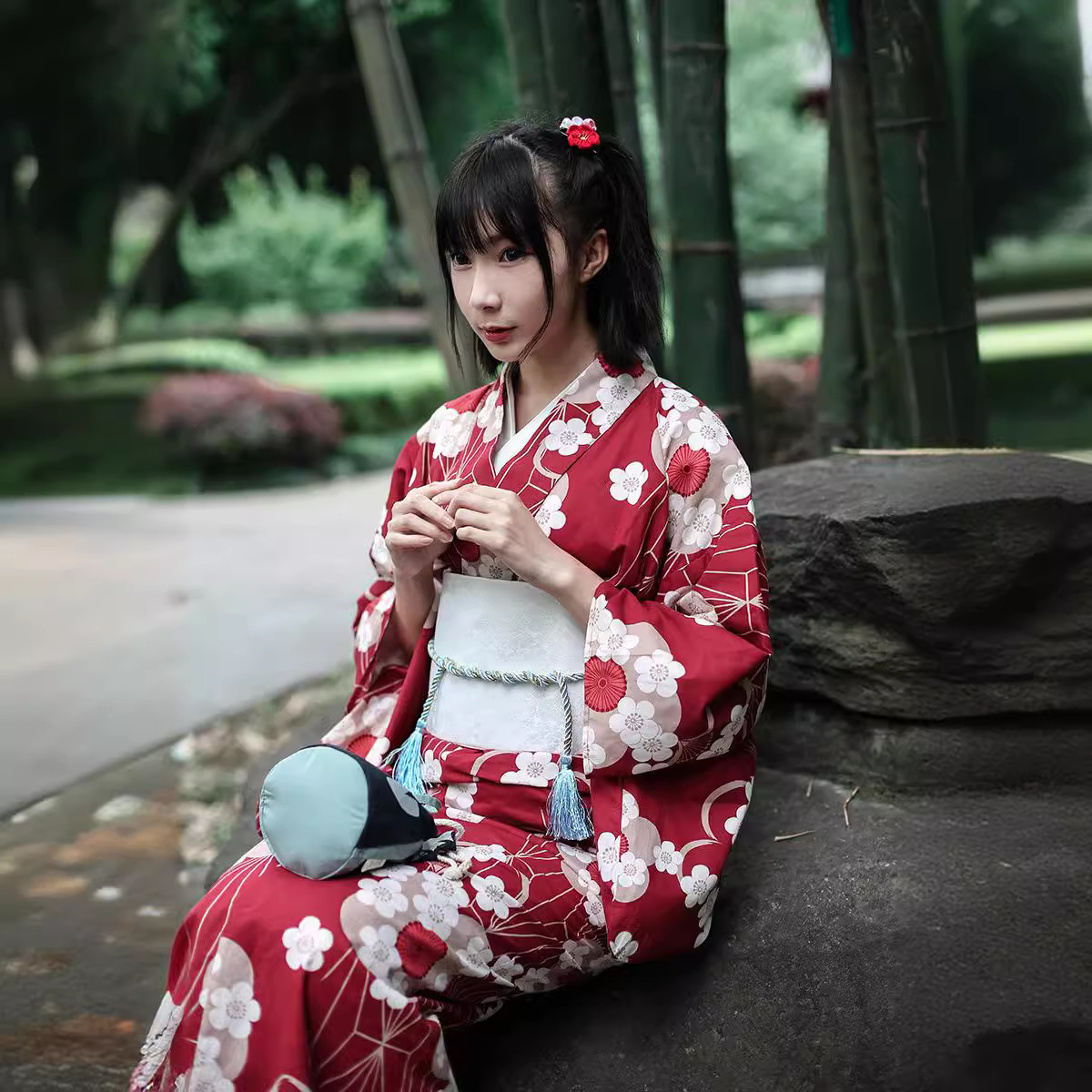 Women'S Red Formal Wear - Kırmızı Japon Yukata Kimono Kadın Modifiye