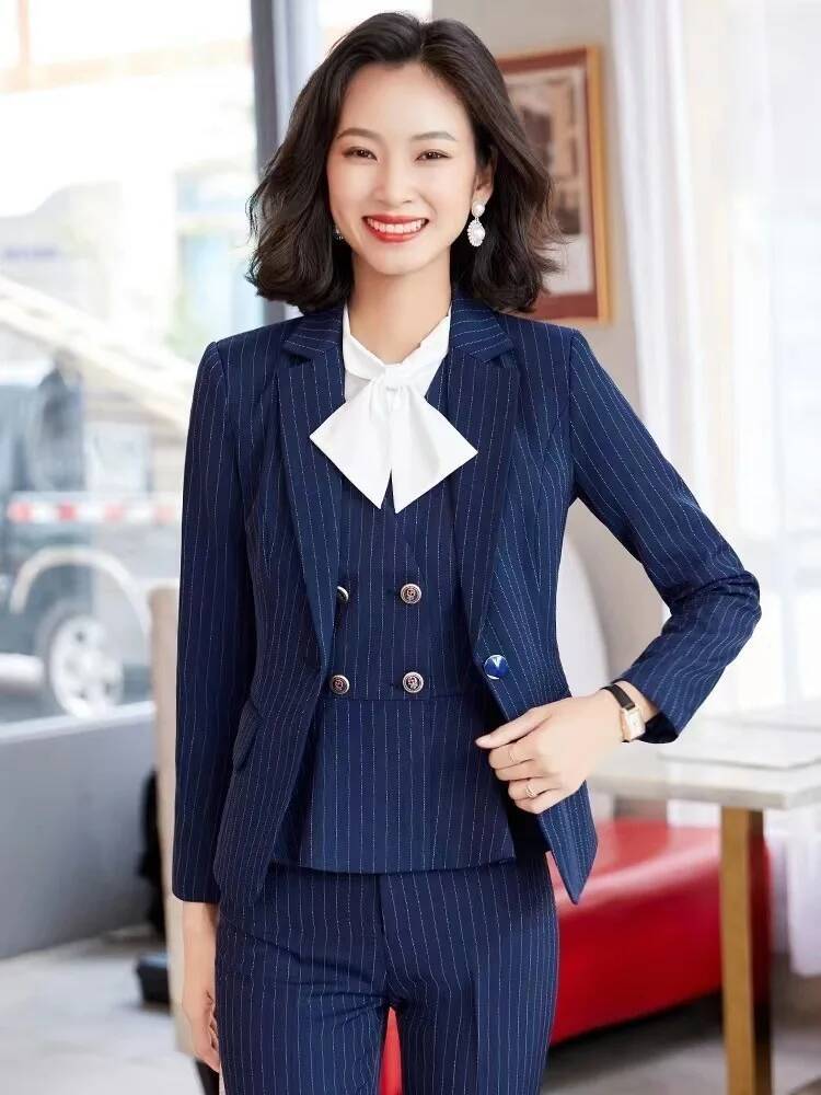 Women'S Formal Wear Pantsuits - Şeritli Resmi İş Elbiseleri Kadın Profesyonel