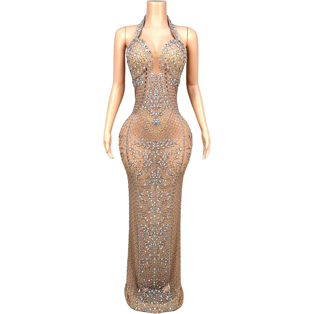 Women'S Red Formal Wear - Lüks Kristaller Işıltılı Örgü Abiye Doğum
