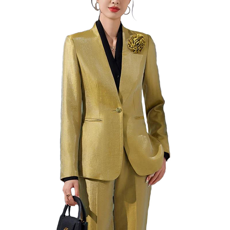 Women'S Formal Wear Pantsuits - Kadın Blazer Pantolon Setleri Altın Aplikler