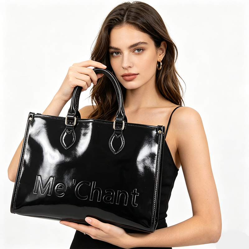 Kadın Siyah Parlak Patent PU D - Structured Handbag Work incelemesi ve fiyatı