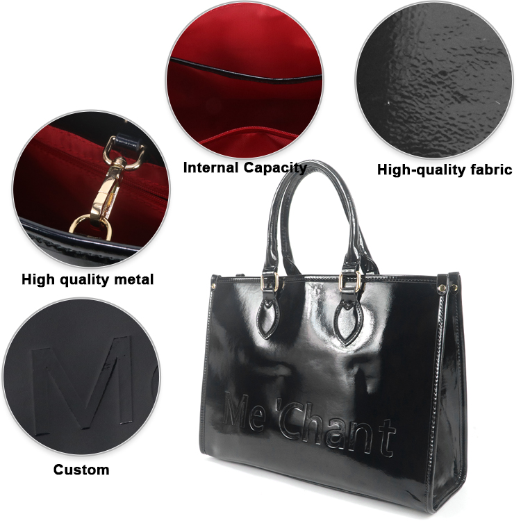 Kadın Siyah Parlak Patent PU D - Structured Handbag Work incelemesi ve fiyatı